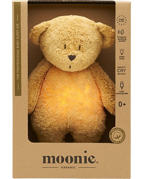 Moonie Peluche Orsetto 2.0 con Suoni Naturali, Musica Classica e Luce Regolabile - Miele - Certificato GOTS e Oeko-Tex Lampade da Notte