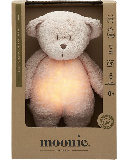 Moonie Peluche Orsetto 2.0 con Suoni Naturali, Musica Classica e Luce Regolabile - Rosa - Certificato GOTS e Oeko-Tex Lampade da Notte