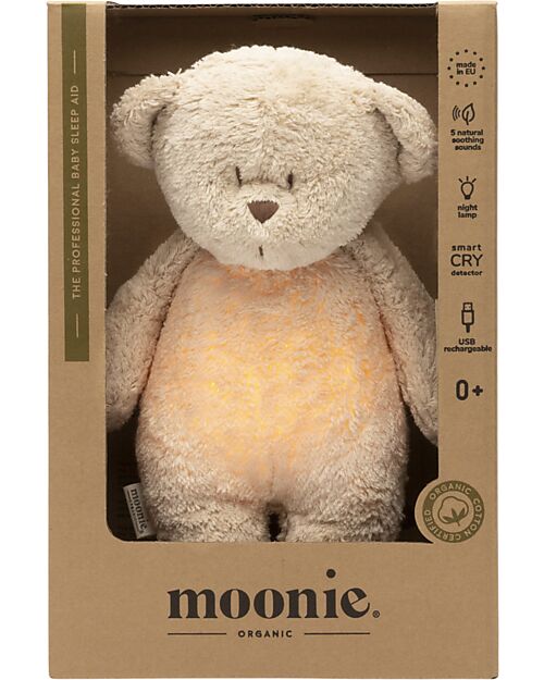Moonie Peluche Orsetto 2.0 con Suoni Naturali, Musica Classica e Luce Regolabile - Sabbia - Certificato GOTS e Oeko-Tex Lampade da Notte