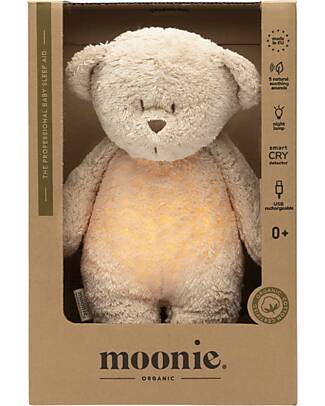 Moonie Peluche Orsetto 2.0 con Suoni Naturali, Musica Classica e Luce Regolabile - Sabbia - Certificato GOTS e Oeko-Tex Lampade da Notte