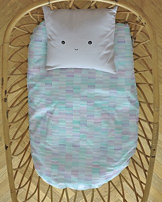 Motomo Set baby copripiumino e cuscino "Pastelli", Acquamarina - 70x100 cm - Cotone bio Copripiumino e Federe