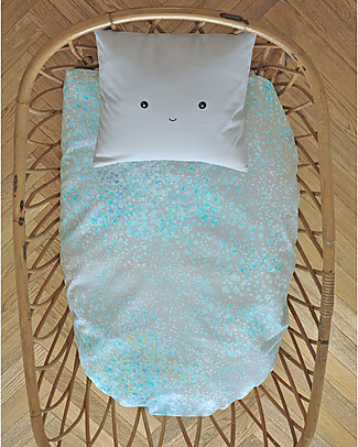 Motomo Set baby copripiumino e cuscino "Petali", Azzurro - 70x100 cm - Cotone bio Set Copripiumino