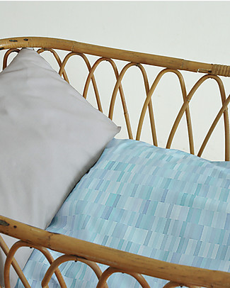 Motomo Set junior copripiumino e cuscino "Pastelli", Azzurro - 110x125 cm - Cotone bio Copripiumino e Federe