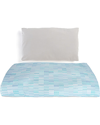 Motomo Set junior copripiumino e cuscino "Pastelli", Azzurro - 110x125 cm - Cotone bio Copripiumino e Federe