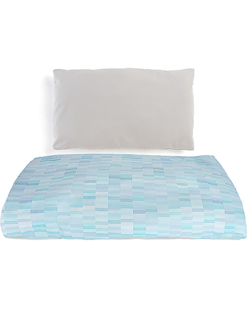 Motomo Set junior copripiumino e cuscino "Pastelli", Azzurro - 110x125 cm - Cotone bio Set Copripiumino