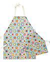 Motomo Set Regalo Grembiule Mamma e Bimbo "Caleidoscopio", Acquamarina - Cotone bio e legno naturale Accessori Cucina