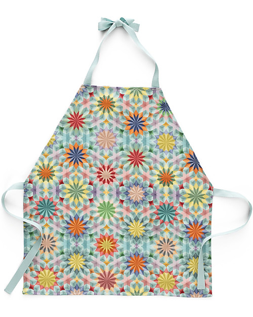 Motomo Set Regalo Grembiule Mamma e Bimbo "Caleidoscopio", Acquamarina - Cotone bio e legno naturale Accessori Cucina