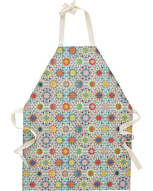 Motomo Set Regalo Grembiule Mamma e Bimbo "Caleidoscopio", Acquamarina - Cotone bio e legno naturale Accessori Cucina