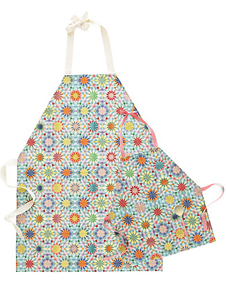 Motomo Set Regalo Grembiule Mamma e Bimbo "Caleidoscopio", Rosa - Cotone bio e legno naturale Accessori cucina