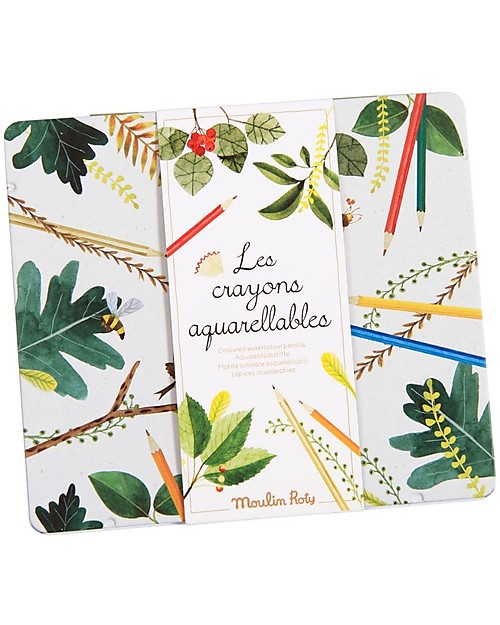 Moulin Roty Box in Metallo con 24 Matite Acquerellabili - di tutti i Colori! Disegnare e Colorare