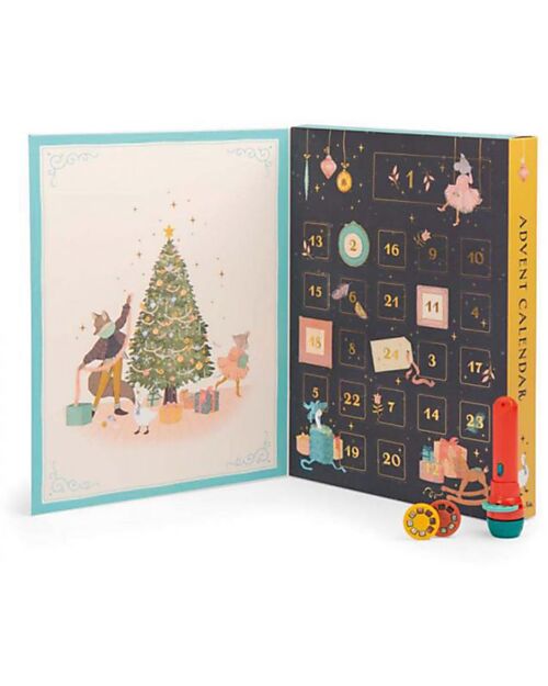 Moulin Roty Calendario dell'Avvento Scuola di Danza - Lampada Proietta Storie con 23 Dischi Calendari dell'Avvento