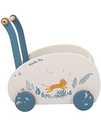 Moulin Roty Carrello Porta Giochi Leone - Sous Mon Baobab - Perfetto per Primi Passi Giochi da Tirare e Spingere