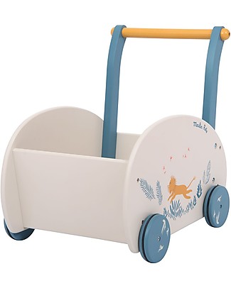 Moulin Roty Carrello Porta Giochi Leone - Sous Mon Baobab - Perfetto per Primi Passi Giochi da Tirare e Spingere