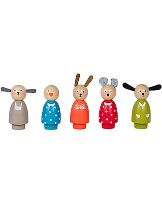Moulin Roty Cinque Personaggi Assortiti in Legno - La Grande Famille Giochi Montessoriani