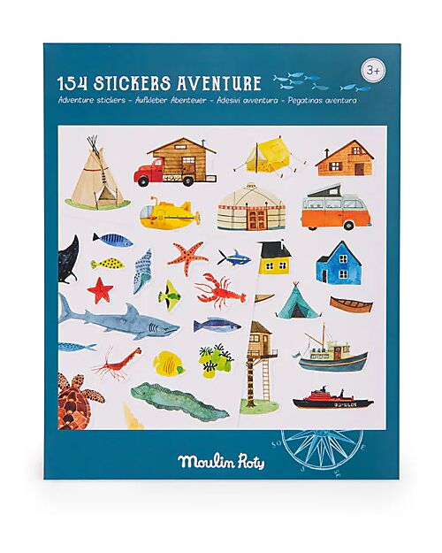 Moulin Roty Kit di 154 Adesivi L'Esploratore - Tema Avventura - +3 Anni Adesivi e Timbri