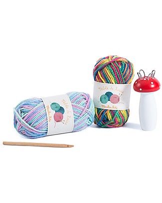 Moulin Roty Kit Lavoro a Maglia, Les Jouets d'Hier - Gomitoli + Bobina + Ago Giochi Di Una Volta