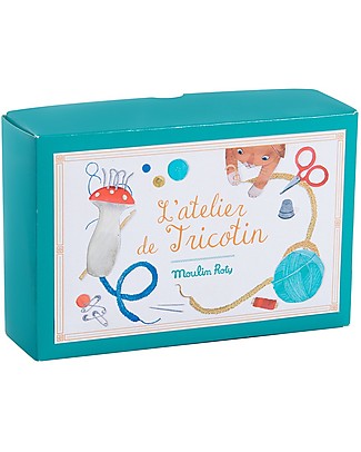 Moulin Roty Kit Lavoro a Maglia, Les Jouets d'Hier - Gomitoli + Bobina + Ago Giochi Di Una Volta