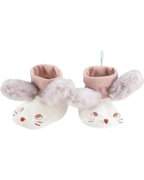 Moulin Roty Pantofole in Morbida Pelliccia - Topo - Panna - 0-6 Mesi Pantofole