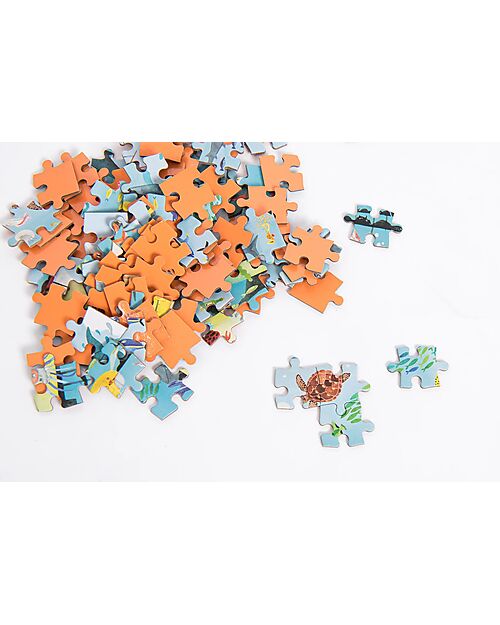 Moulin Roty Puzzle in Barattolo di Latta - 96 pezzi - Tema Oceano - con Lente d'Ingrandimento Puzzle