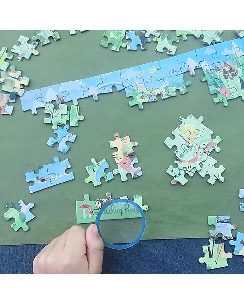 Moulin Roty Puzzle in Barattolo di Latta - 96 pezzi - Tema Oceano - con Lente d'Ingrandimento Puzzle