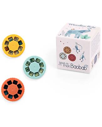 Moulin Roty Set 3 Dischi per la Lampada Proietta Storie - Sotto il mio Baobab Giochi per Inventare Storie