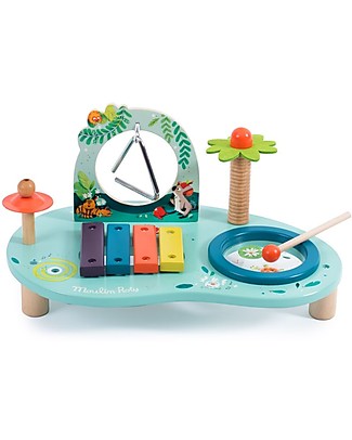 Moulin Roty Tavola Musicale Multi-Attività - Xilifono + Cimbalo + Triangolo + Guiro + Tamburello Strumenti Musicali