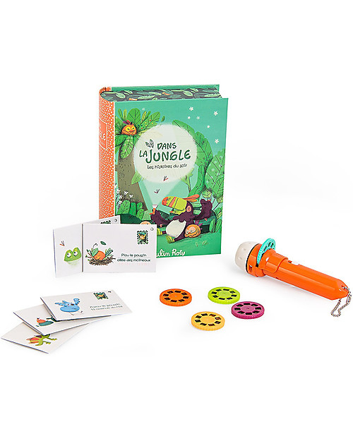 Moulin Roty Torcia Proietta Storie con Libro - Dans la Jungle - Comprende 5 inviti! Giochi per Inventare Storie