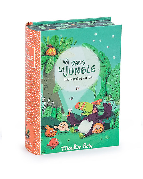Moulin Roty Torcia Proietta Storie con Libro - Dans la Jungle - Comprende 5 inviti! Giochi per Inventare Storie