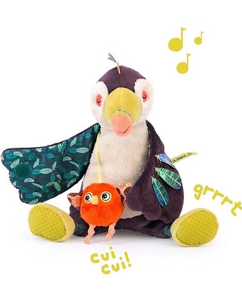 Moulin Roty Tucano Pakou Musicale - 100 % Cotone - Facile da Agganciare! Peluche