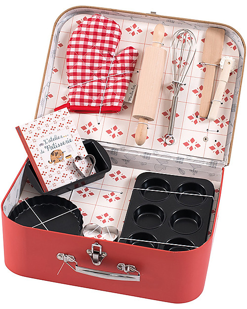 Moulin Roty Valigetta del Pasticciere - Jouets d'hier - Completa di tutti gli Strumenti! Cucine Giocattolo