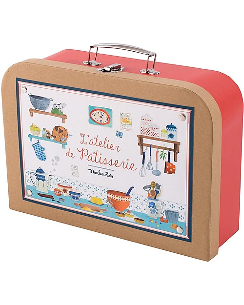 Moulin Roty Valigetta del Pasticciere - Jouets d'hier - Completa di tutti gli Strumenti! Cucine Giocattolo