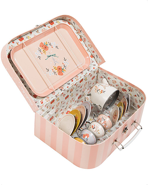 Moulin Roty Valigetta Servizio da Tè - Les Parisiennes - Design Floreale Cucine Giocattolo