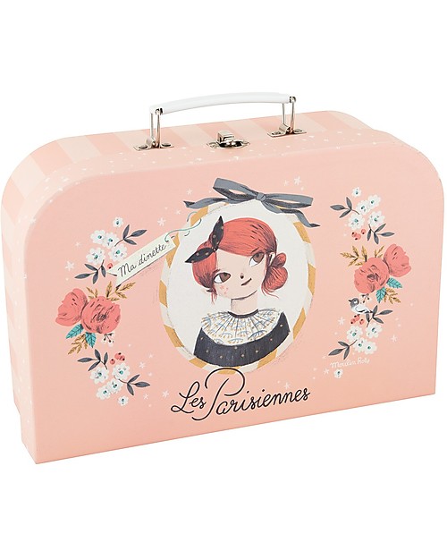 Moulin Roty Valigetta Servizio da Tè - Les Parisiennes - Design Floreale Cucine Giocattolo