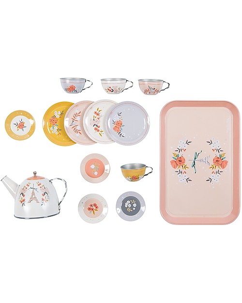 Moulin Roty Valigetta Servizio da Tè - Les Parisiennes - Design Floreale Cucine Giocattolo