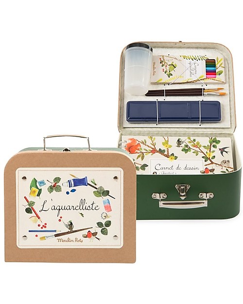 Moulin Roty Valigietta dell'Acquarellista - le Jardin - con Colori e Pennelli Disegnare e Colorare