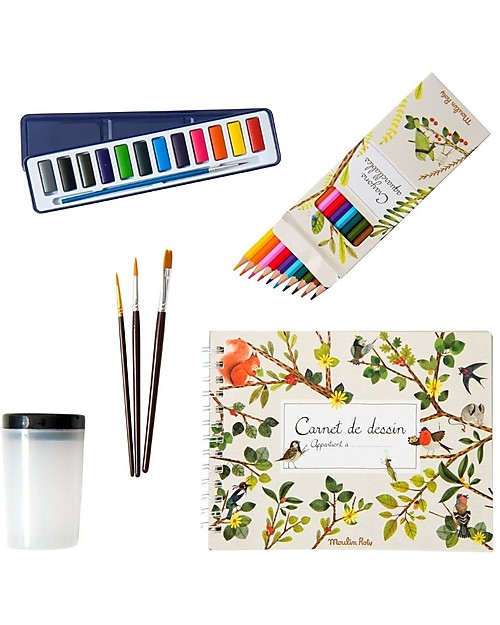 Moulin Roty Valigietta dell'Acquarellista - le Jardin - con Colori e Pennelli Disegnare e Colorare