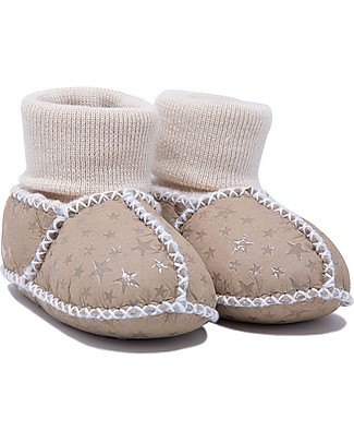 Mr.Tiggle Babbucce Baby Slippersocks - Stelline beige - 100% vello di pecora Calzini