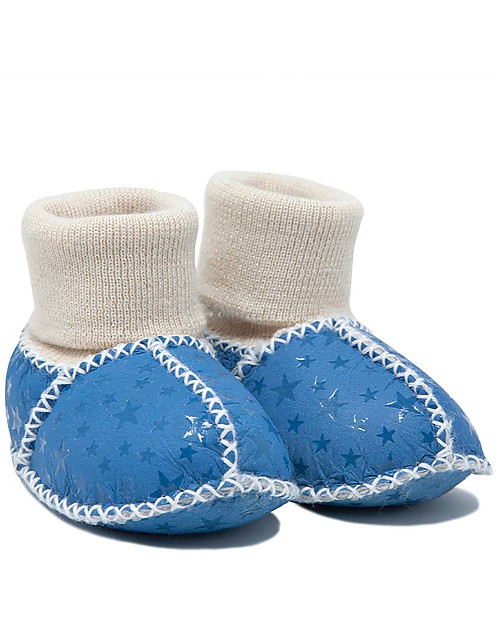 Mr.Tiggle Babbucce Baby Slippersocks - Stelline blu - 100% vello di pecora Pantofole
