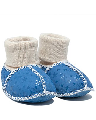 Mr.Tiggle Babbucce Baby Slippersocks - Stelline blu - 100% vello di pecora Pantofole