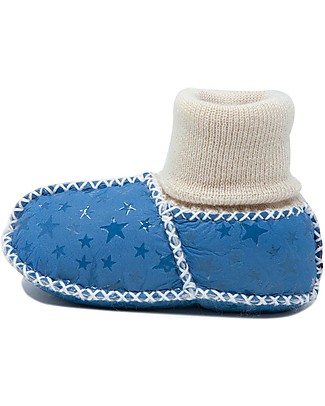 Mr.Tiggle Babbucce Baby Slippersocks - Stelline blu - 100% vello di pecora Pantofole