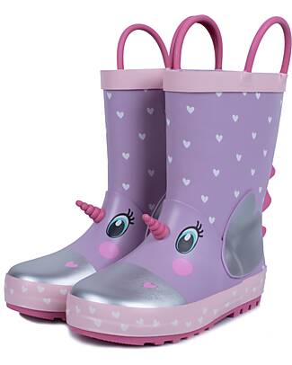 Mr.Tiggle Stivali da Pioggia in Gomma - Foderati in Cotone - Unicorno Cuori Stivali Pioggia