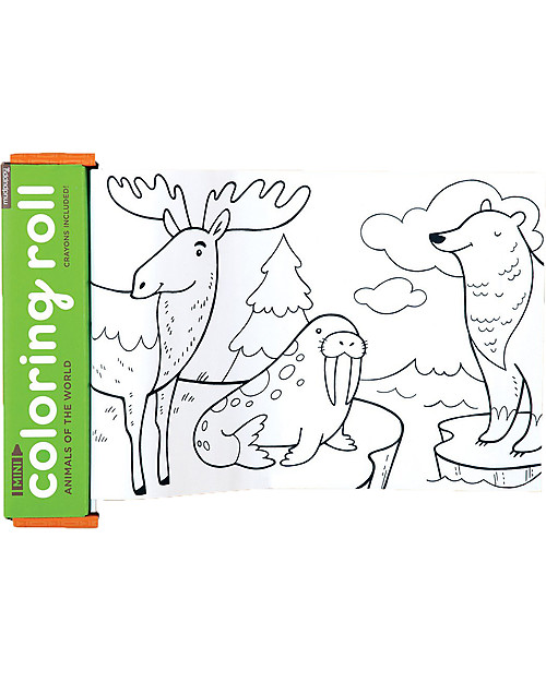 Mudpuppy Mini Rotolo da Colorare, Animali del Mondo - Perfetto in Viaggio! Giochi da Tavolo