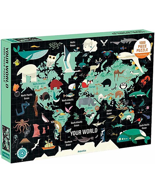 Mudpuppy Puzzle 1000 pezzi - Il Tuo Mondo - Per Scoprire gli Animali del Mondo e la Geografia! Puzzle