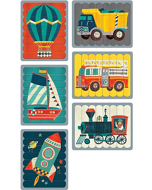 Mudpuppy Puzzle Sticks, Trasporti - 6 Diverse Immagini in Carta Riciclata! Puzzle