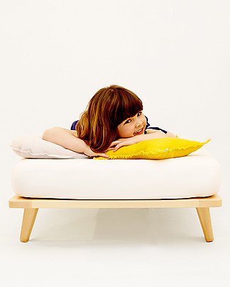 Mum and Dad Factory OUTLET Letto Junior Lit - Faggio Naturale + Materasso Gommapiuma in Coordinato Con Angoli Arrotondati - Pezzo di Showroom Letti Singoli