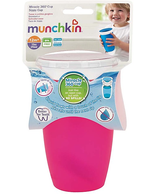 Munchkin Bicchiere Antigoccia Impara a Bere Miracle® 360°, 300 ml - Rosa  unisex (bambini)