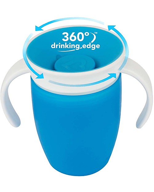 Munchkin Tazza Antigoccia "Impara a Bere"  Miracle® 360°, 210 ml - Azzurro con manici Tazze