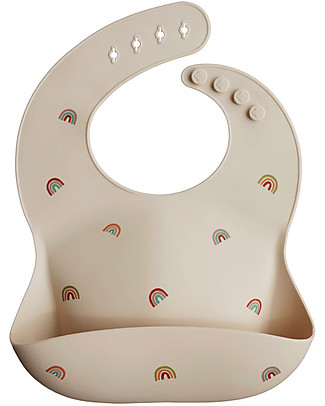 Mushie Bavaglino Impermeabile con Tasca - 100% Silicone Alimentare - Arcobaleni Bavagli Impermeabili