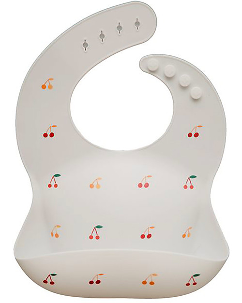 Mushie Bavaglino Impermeabile con Tasca - 100% Silicone Alimentare - Ciliegie Bavagli Impermeabili con Tasca