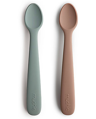 Mushie Set 2 Cucchiai Baby - 100% Silicone Alimentare - Grigio e Malva Posate e Bacchette